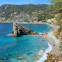 La Spezia bathing bay with rocky coastline