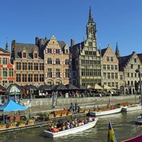 Der Kai Graslei im historischem Stadtzentrum von Gent