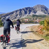 Cyclist at Bourolos Pass