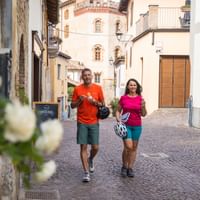 Ice cream break for two cyclists in Barolo