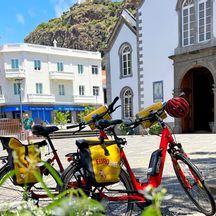 Rental bikes in front of the Ribeira Brava church