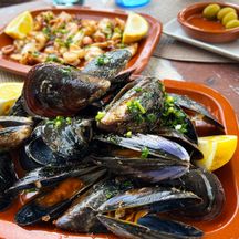 Tapas: Mussels and grilled octopus with aioli