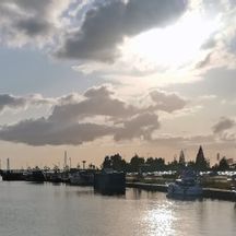 Evening mood at harbour on the IJsselmeer