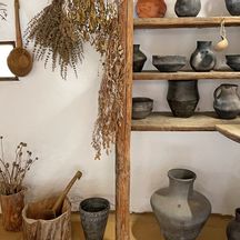 Clay pots on shelf