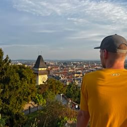 View of Graz with clock tower