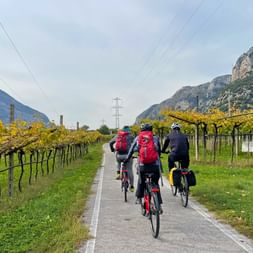 Cyclists on the Adige cycle path in Rivalta