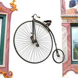 Old bicycle from the 18th century as wall decoration Gasthof Post Wallgau