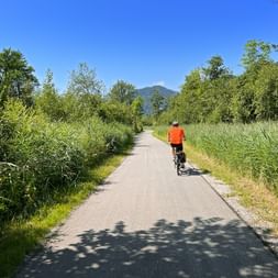 Radfahrer auf Radweg am Ammersee