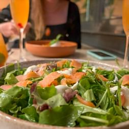Green Salad with salmon strips