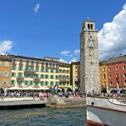 The port of the Italian town of Riva del Garda with the lake promenade.