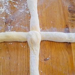 Place the prepared strands on the work surface before braiding