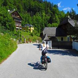 Cyclist on a village road