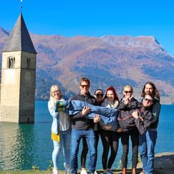 Company trip Merano 2018 Photo stop at Lake Reschen
