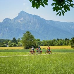Radfahrer mit Blick auf den Untersberg