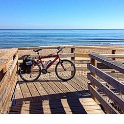 Bike in front of beach and sea
