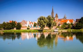Danube bank with cathedral view in Ulm