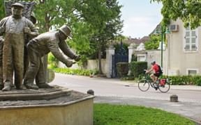 The statue of the Vignerons in Puligny Montrachet