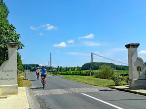 Radfahrer im Weinbaugebiet Monbazillac