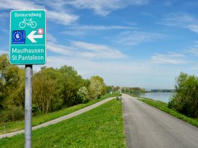 Signposts on the Danube cycle path
