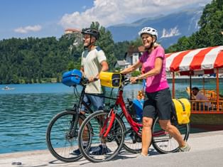 Cyclists at Lake Bled Cyclists at Lake Bled