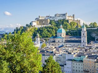 View of the historic centre of Salzburg, with the fortress in the background