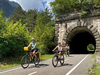 A family on the cycle path in the Kanaltal valley