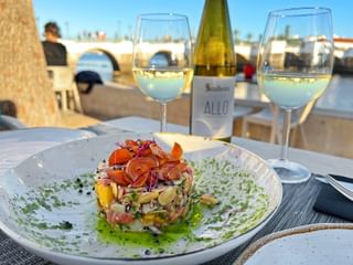 Salmon appetiser in a restaurant in Tavira near the Roman bridge