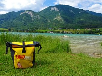 Eurobike saddle bag at a lake
