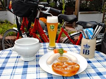 Bavarian veal sausage after a bike tour