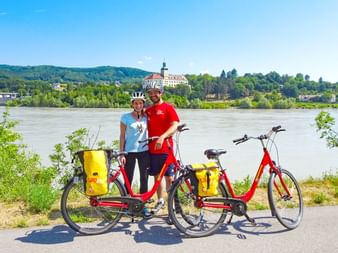 Cathi and her husband on the Danube cycle path