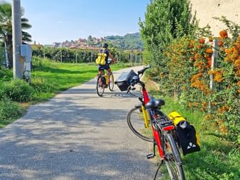Cyclist with rental bike