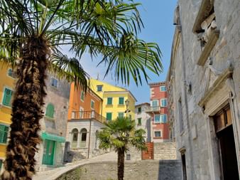 View of the colourful houses in the old town of Labin