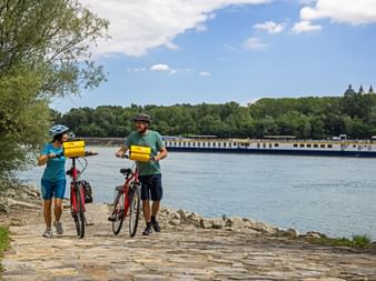 Cyclist on the bank of the Danube