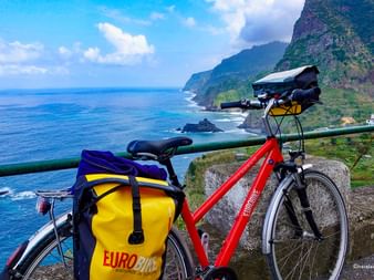 Bike in front of cliffs