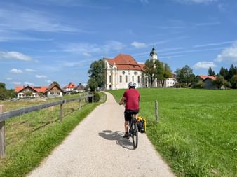 Cycle path through Wies with curch