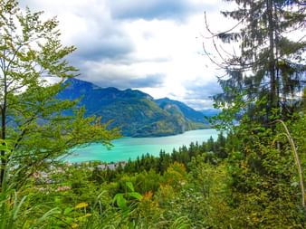Mountain panorama with a view at Lake Wolfgangsee