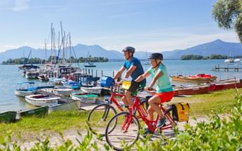 Cyclists in Gstadt at Lake Chiemsee