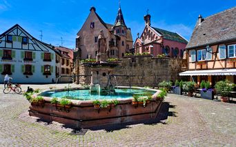Wunderschöner Dorfplatz mit Brunnen in Eguisheim