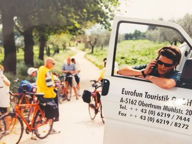 Eurobike employee Claudia as a tour guide in the 90s