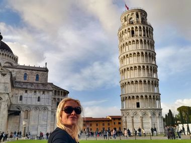 Selfie vorm schiefen Turm von Pisa