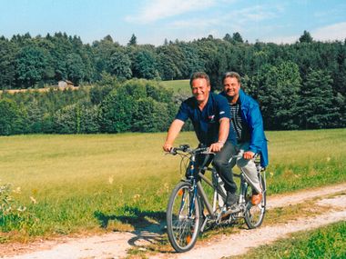 Walter Schmid and Herbert Würtinger on a tandem