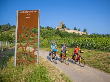 Radler vor der Wachtenburg