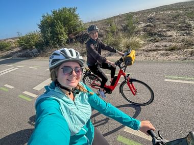 Two cyclists on the cycle path from Porto to Lisbon