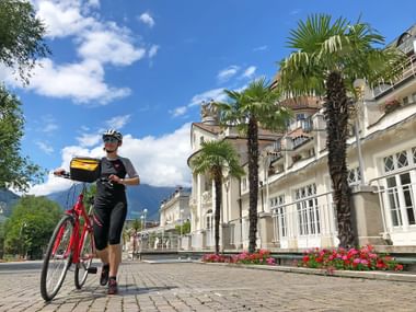 Main square in Merano Cyclists on the main square in Merano