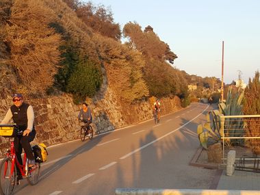 Cyclists on the bike lane in Turin San Remo