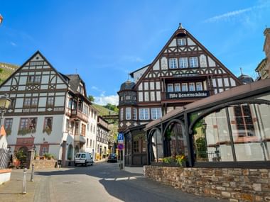 Half-timbered houses on the Rhine near Rüdesheim