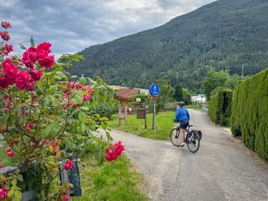 Cyclist on the Vahrn cycle path in the Eisack Valley