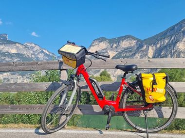 Eurobike e-bike against a mountain backdrop