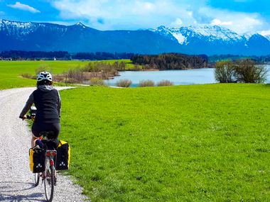 Biker on the cycle path to the lake Staffelsee