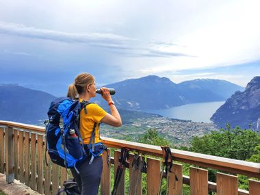 Hiker with a view at Rifugio San Pietro